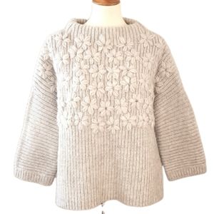 SUNDANCE Embroidered Beaded Wool Blend Funnel Neck Chunky Sweater L